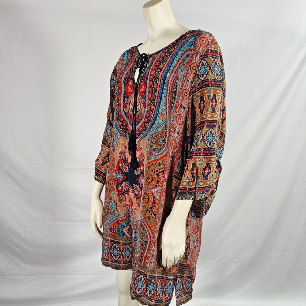 Tolani Boho Tapastry Silk Tunic Top